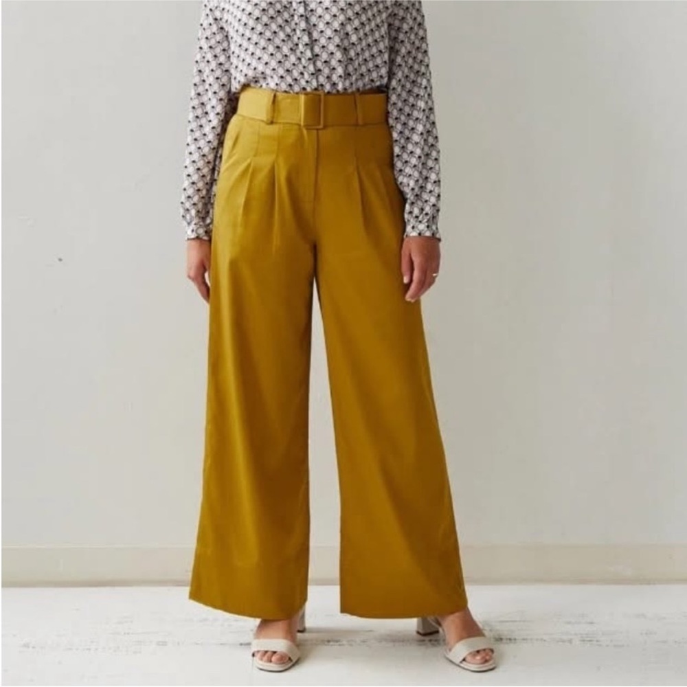 Brass Clothing Women’s Mustard Wide Leg Belted Trouser Dress Pants size‎ 8
